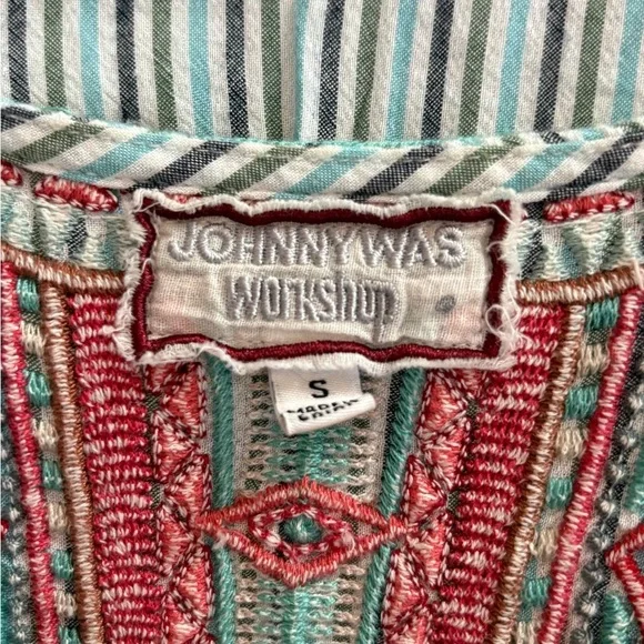Johnny Was Workshop Cyrielle Effortless Boho Tank Dress StripedEmbroidered small